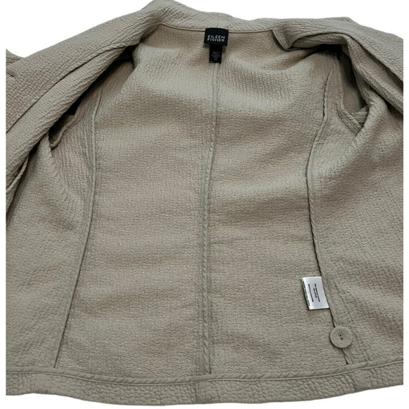 Eileen Fisher Gauzy Texture Blazer Jacket Pockets Minimalist Beige Size XS - Picture 6 of 13